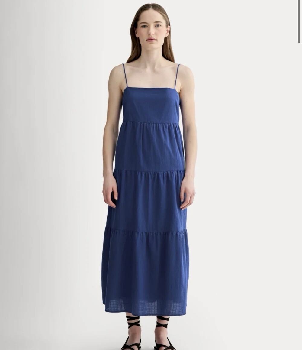 Everlane Women’s XXL 2XL Gauze Tiered Maxi Dress Cobalt Royal Blue Boho Cotton
